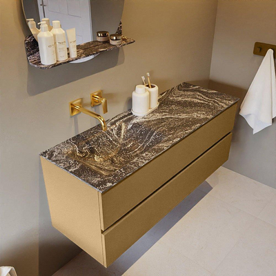 Mondiaz VICA-DLUX ensemble de meuble de salle de bain - 130cm - meuble sous-vasque oro - 2 tiroirs - lavabo encastrée cloud gauche - sans trous de robinet - version haute de 60cm - lave