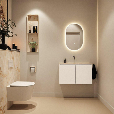 MONDIAZ TURE-DLUX Meuble toilette - 80cm - Talc - EDEN - vasque Frappe - position centrale - sans trou de robinet