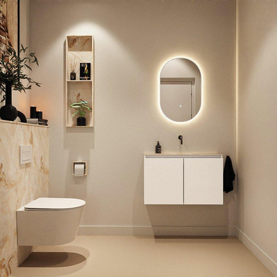MONDIAZ TURE-DLUX Meuble WC 80cm Talc. EDEN lavabo Frappe position milieu. Sans trou de robinet.