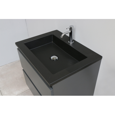 Basic Bella Meuble salle de bains avec lavabo acrylique Noir 60x55x46cm 1 trou de robinet avec miroir et éclairage Anthracite mat