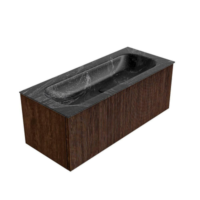 MONDIAZ KURVE-DLUX 110cm badmeubel kleur Walnut met 1 lade. Wastafel BIG MEDIUM midden zonder kraangat kleur Lava.