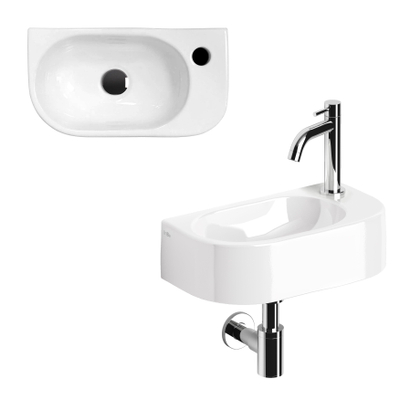 Clou InBe Ensemble lave-mains - 41x22,5x11cm - ovale - avec robinet - avec bonde - avec siphon - céramique blanche - chrome