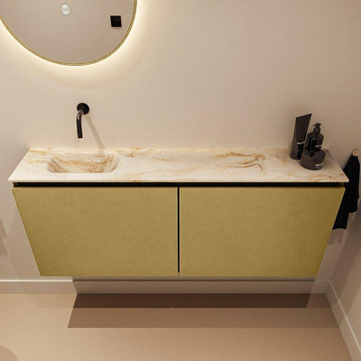MONDIAZ TURE-DLUX Meuble de toilettes 120cm Oro. EDEN lavabo Frappe position à gauche. Sans trou de robinet.