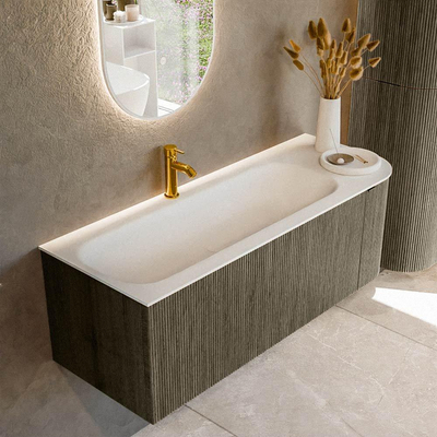 Mondiaz KURVE Ensemble meuble de salle de bains - 125x46x40cm - 1 tiroir - 1 porte - lavabo solid surface - gauche - 1 trou de robinet - Shadow