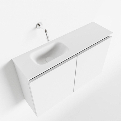 MONDIAZ TURE Kit lave-mains - 80x23x50cm - 0 trous de robinet - 2 portes - talc mat - Lavabo à gauche - Solid Surface Blanc