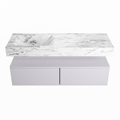 Mondiaz ALAN-DLUX Ensemble de meuble - 130cm - meuble Cale mat - 2 tiroirs - Lavabo Cloud Glace suspendu - vasque Gauche - 1 trou de robinet