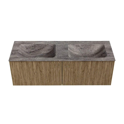 MONDIAZ KURVE-DLUX 130cm badmeubel kleur Dusk met 2 lades en 0 deuren. Wastafel LEAF Dubbel 2 kraangaten Oza.