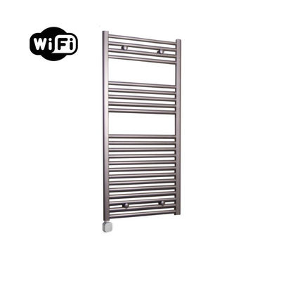 Sanicare HPW Elektrische Radiator - 111.8x60cm - 596W - wifi - thermostaat - zilver - linksonder - inox look (zilver)