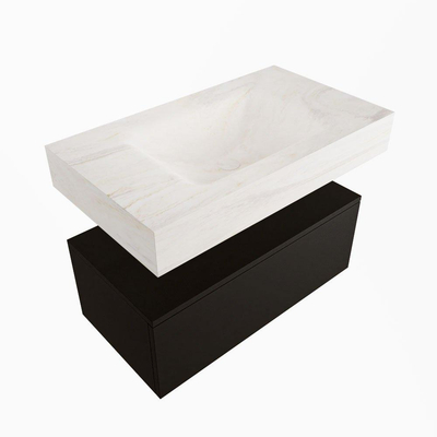 Mondiaz ALAN-DLUX Ensemble de meuble - 80cm - meuble Urban mat - 1 tiroir - Lavabo Cloud Ostra suspendu - vasque Centre - 0 trous de robinet