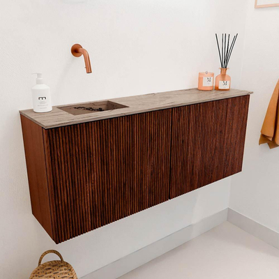 Mondiaz JOYA-DLUX 100cm toiletmeubel - kleur Ruby - Wastafel FAYE positie Links Zonder kraangat kleur Arena.