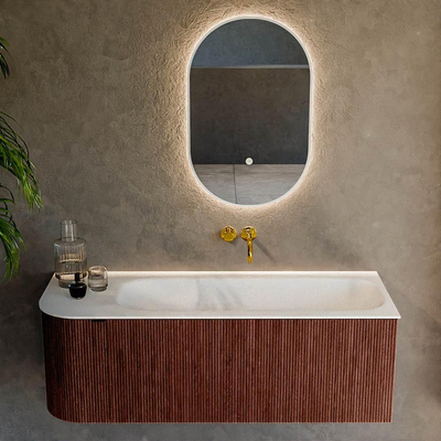 Mondiaz KURVE Badkamermeubelset - 125x46x40cm - 1 lade - 1 deur - wastafel solid surface - rechts - zonder kraangat - Ruby