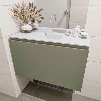 MONDIAZ OLAN Toiletmeubel 80x30x40cm met 0 kraangaten 1 lades army mat Wastafel Lex midden Solid Surface Wit