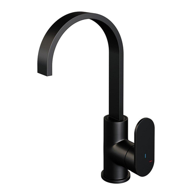 Brauer Black Edition Wastafelmengkraan opbouw - hoog - draaibaar - platte uitloop - model C - mat zwart SHOWROOMMODEL