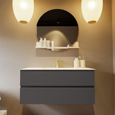 Mondiaz VICA-DLUX ensemble de meuble de salle de bain - 110cm - meuble sous-vasque gris foncé - 2 tiroirs - lavabo encastré nuage milieu - 1 trou de robinet - version haute de 60cm - ostra