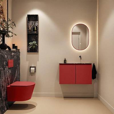 MONDIAZ TURE-DLUX Meuble toilette - 80cm - Fire - EDEN - vasque Lava - position droite - sans trou de robinet