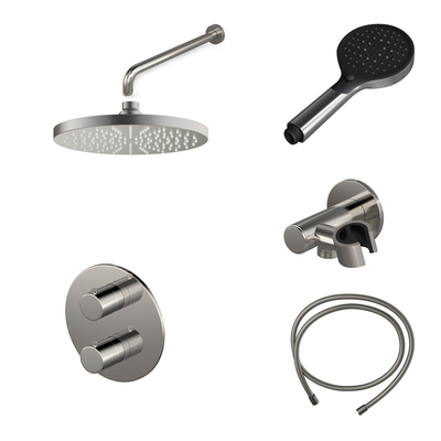 Hotbath COBBER Regendoucheset - inbouwkraan - thermostatisch - 20cm hoofddouche - handdouche - geborsteld nikkel