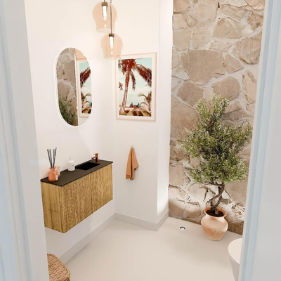 Mondiaz JOYA 70cm toiletmeubel - kleur Oak - Wastafel FAYE positie Rechts 1 kraangat kleur Urban.