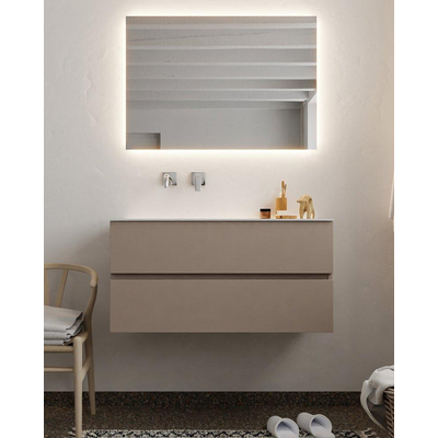 Mondiaz VICA ensemble de meuble de salle de bain - 100cm - meuble sous-vasque fumée - 2 tiroirs - lavabo nuage gauche - sans trou de robinet version XL 60cm de haut