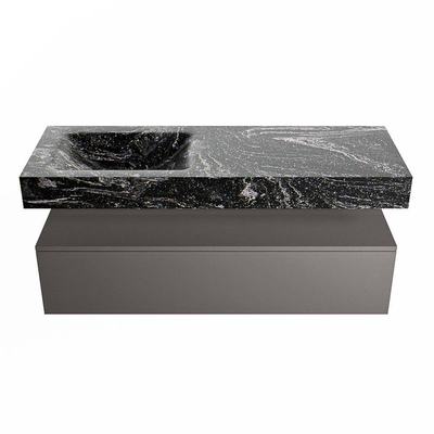 Mondiaz ALAN-DLUX Ensemble de meuble - 130cm - meuble Dark grey mat - 1 tiroir - Lavabo Cloud Lava suspendu - vasque Gauche - 0 trous de robinet