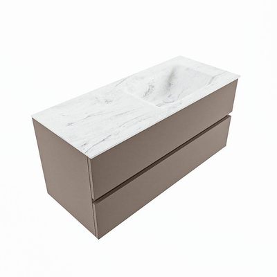 Mondiaz VICA-DLUX ensemble de meuble de salle de bain - 110cm - meuble sous-vasque fumée - 2 tiroirs - lavabo encastré nuage droite - 1 trou de robinet - version haute 60cm - opalo