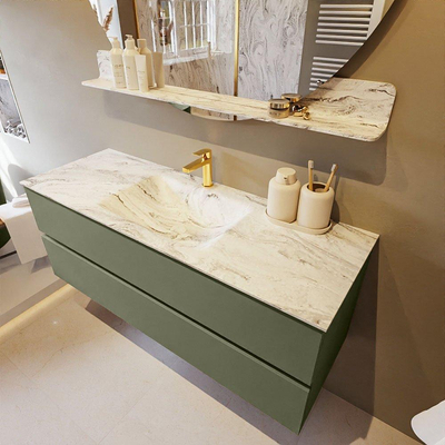 Mondiaz VICA-DLUX Ensemble de meuble de salle de bain - 130cm - meuble sous-vasque armée - 2 tiroirs - lavabo encastré nuage milieu - 1 trou de robinet - version haute de 60cm - glace