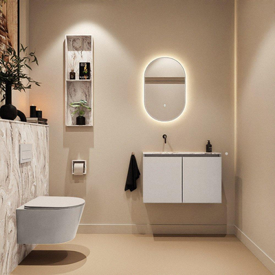 MONDIAZ TURE-DLUX Meuble toilette - 80cm - Linen - EDEN - vasque Glace - position gauche - sans trou de robinet