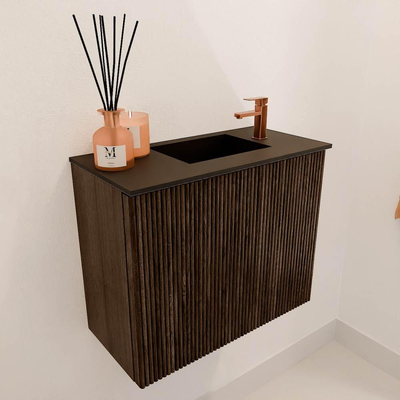 Mondiaz JOYA 50cm toiletmeubel - kleur Walnut - Wastafel FAYE positie Rechts 1 kraangat kleur Urban.