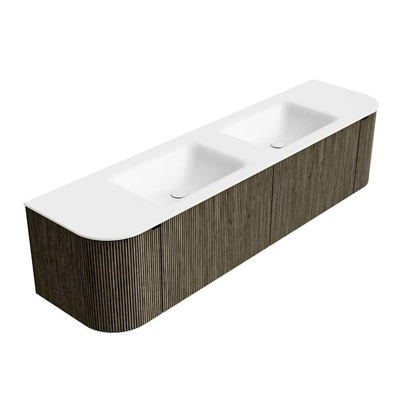 Mondiaz KURVE Ensemble de meuble de salle de bains - 180x46x40cm - 2 tiroirs - 2 portes - lavabo solid surface - double - sans trou de robinet - Shadow