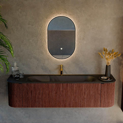 Ensemble de meuble de salle de bain Mondiaz KURVE - 170x46x40cm - 1 tiroir - 2 portes - lavabo en solid surface - milieu - 1 trou de robinet - Ruby
