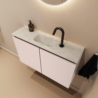 MONDIAZ TURE-DLUX Meuble de toilettes 80cm Rosee. Lavabo EDEN Opalo position centrale. Avec 1 trou de robinet.