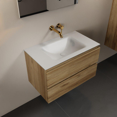 Mondiaz AIVY Ensemble de meuble - 80x45x50cm - 0 trous de robinet - 1 vasque Talc Solid surface - Centre - 2 tiroirs - avec miroir - Melamine Chai