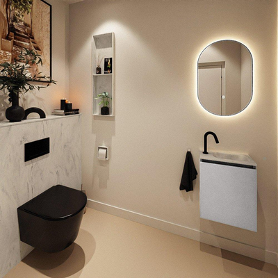 MONDIAZ TURE-DLUX Meuble toilette - 40cm - Plata - EDEN - vasque Opalo - position droite - 1 trou de robinet