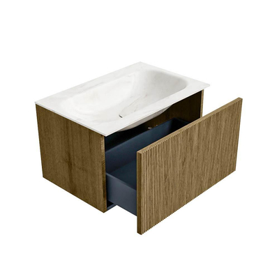 Mondiaz KURVE-DLUX Badkamermeubelset - 70x46x40cm - 1 lade - wastafel solid surface - midden - 1 kraangat - Dusk