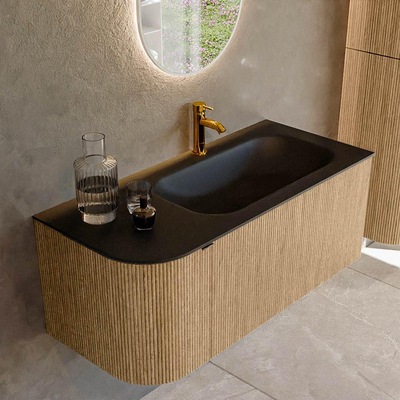 MONDIAZ KURVE Meuble de salle de bains 105 cm avec module 25 L couleur Oak avec 1 tiroir et 1 porte. Lavabo BIG SMALL à droite 1 trou de robinet Urban.
