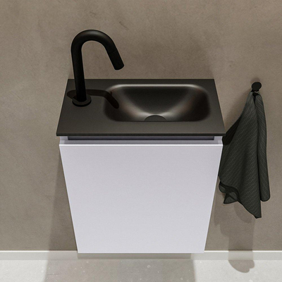 MONDIAZ TURE Toiletmeubel 40x23x50cm met 1 kraangaten 1 deuren cale mat Wastafel Eden rechts Solid Surface Zwart