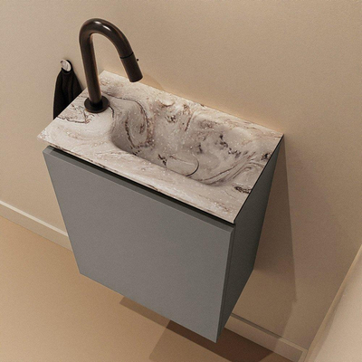 MONDIAZ TURE-DLUX Meuble WC 40 cm Smoke. Lavabo EDEN Glace position droite. Avec 1 trou de robinet.