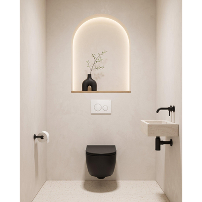 QeramiQ Dely Swirl Toiletset - 36.5x53cm - Geberit UP720 Duofix Sigma inbouwreservoir - slim zitting - bedieningsplaat Delta wit - ronde knoppen - mat zwart
