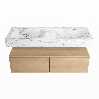 MONDIAZ ALAN - DLUX Badkamermeubelset - 120cm - onderkast - Washed Oak - 2 lades - vrijhangende wastafel - 2 wasbakken - 2 kraangaten - Glace