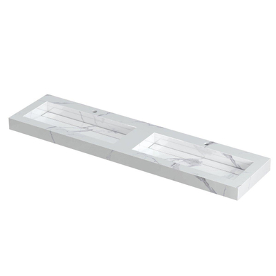 INK Pitch wastafel - 180x45x9cm - 2 wasbakken - 2 kraangaten - drain keramiek Statuario glans