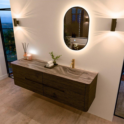 Mondiaz CIRO-DLUX Badkamermeubelset - 170x45x50cm - Solid surface wastafel Sombra - 1 wasbak Rechts - 1 kraangat - 4 lades - Shadow