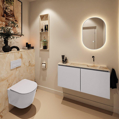MONDIAZ TURE-DLUX Meuble toilette - 100cm - Cale - EDEN - vasque Frappe - position droite - sans trou de robinet