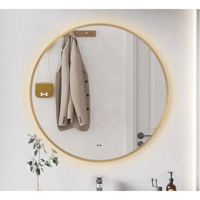 Adema Lonato Badkamerspiegel - rond - diameter 80cm - indirecte LED verlichting - spiegelverwarming - infrarood schakelaar - mat goud - beschadigd - OUTLET UDEN