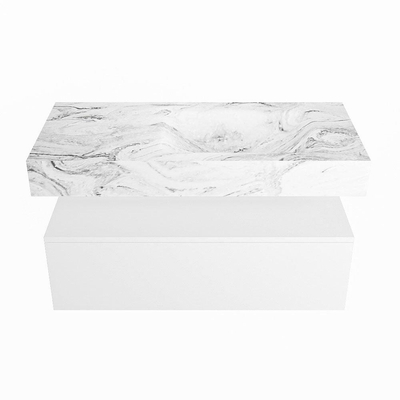 MONDIAZ ALAN - DLUX Badkamermeubelset - 100cm - onderkast - Talc - 1 lade - vrijhangende wastafel - wasbak rechts - 0 kraangaten - Glace
