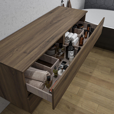 Saniclass Chaci Badkameronderkast - 140x46x55cm - 4 lades - greeploos - noten (hout)