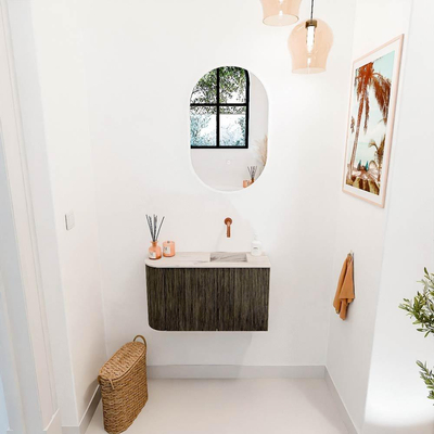 Mondiaz JOYA-DLUX 71.6cm toiletmeubel - ronding links kleur Shadow - Wastafel FAYE positie Rechts Zonder kraangat kleur Nata.