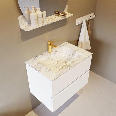 Mondiaz VICA-DLUX Ensemble de meuble de salle de bain - 70cm - meuble sous lavabo talc - 2 tiroirs - lavabo encastrée cloud milieu - 1 trou de robinet - version haute de 60cm - glace