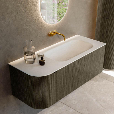 Mondiaz KURVE Ensemble de meuble salle de bain - 115x46x40cm - 1 tiroir - 1 porte - lavabo en solid surface - droite - sans trou de robinet - Shadow