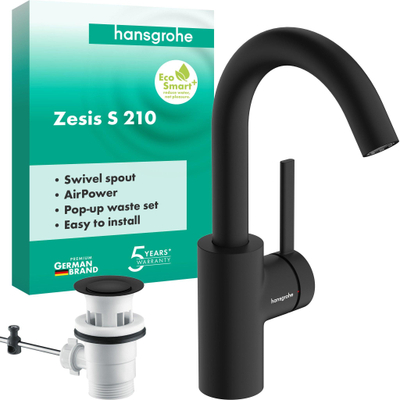 Hansgrohe Zesis S wastafelkraan - opbouw - hoog - thermostatisch - eengreeps - mat zwart