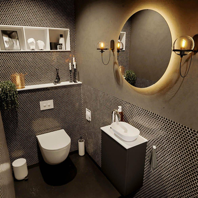 Mondiaz Fowy Meuble de toilette - 40x50x23cm - urban mat - 1 trou de robinet - lavabo à droite - 1 porte - solid surface - plan MDF - lavabo : blanc