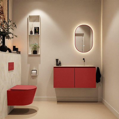 MONDIAZ TURE-DLUX Meuble toilette - 100cm - Fire - EDEN - vasque Ostra - position droite - sans trou de robinet